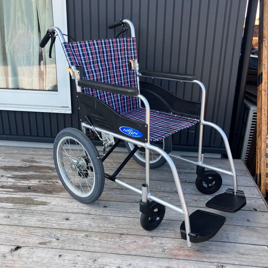 日進医療器 NISSIN 介助用車椅子 自走式 折りたたみ式 介護 チェック柄