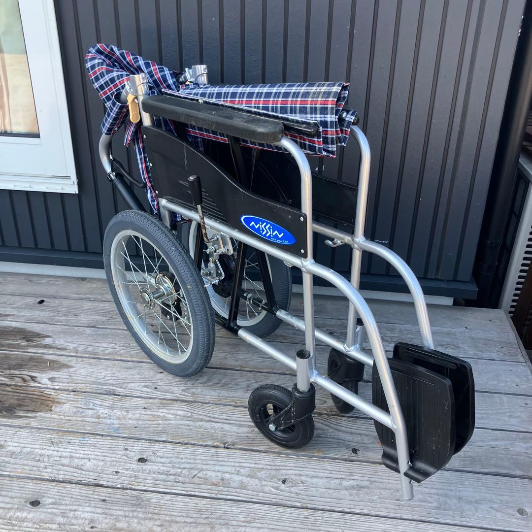 日進医療器 NISSIN 介助用車椅子 自走式 折りたたみ式 介護 チェック柄