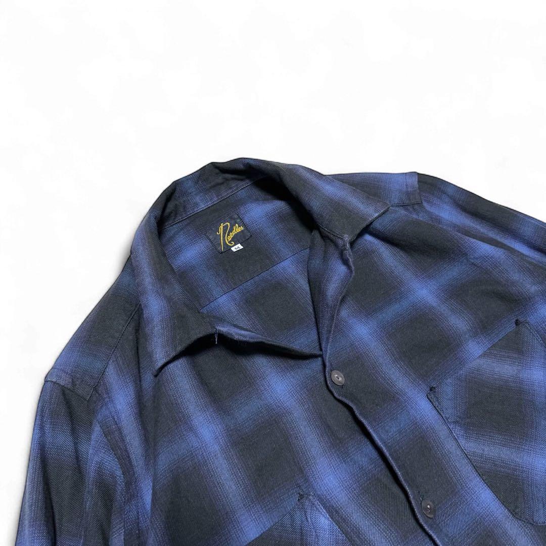 Needles オンブレチェックシャツ ネイビー M カットオフ