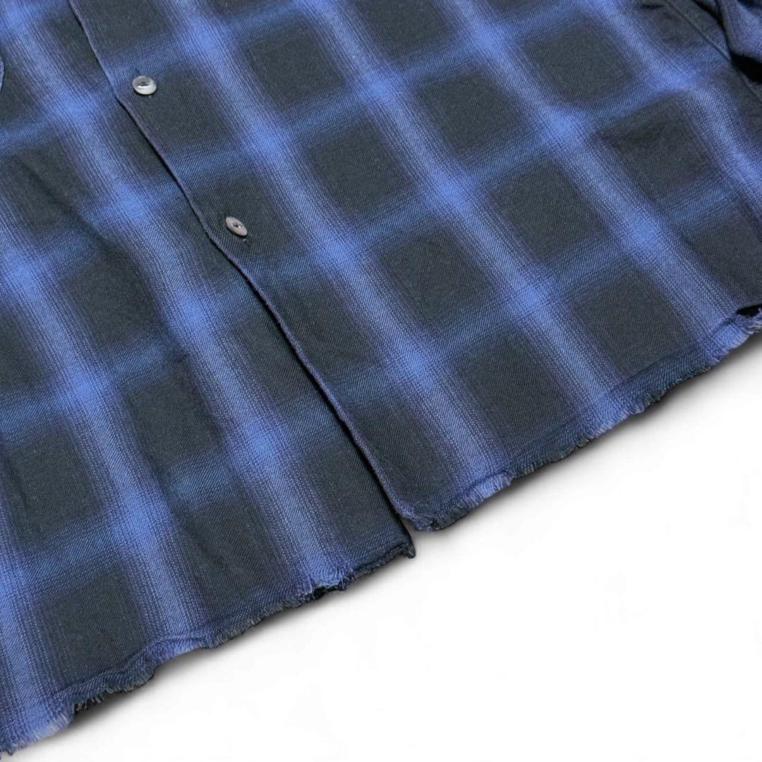 Needles オンブレチェックシャツ ネイビー M カットオフ
