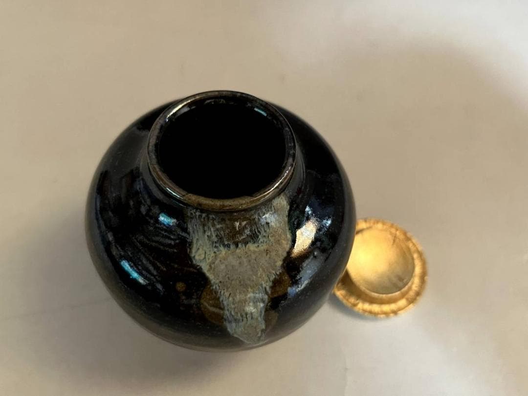 茶入れ■源左衛門 唐津 船越間道 仕覆 涙艮文琳茶入 お茶道具 時代物 骨董品■