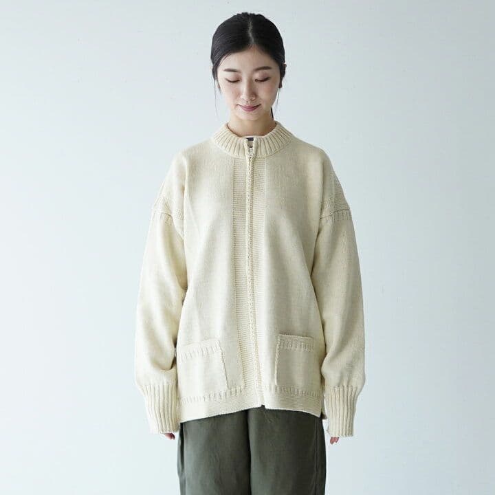 ル トリコチュール ガンジー ジップ カーディガン ブラック サイズ50