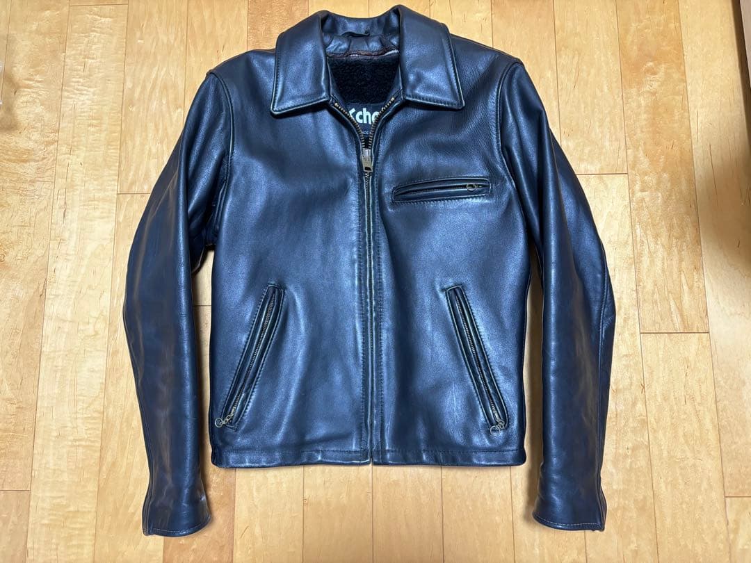 Schott 643E シングルライダースジャケット 黒 ボアライナー付 34