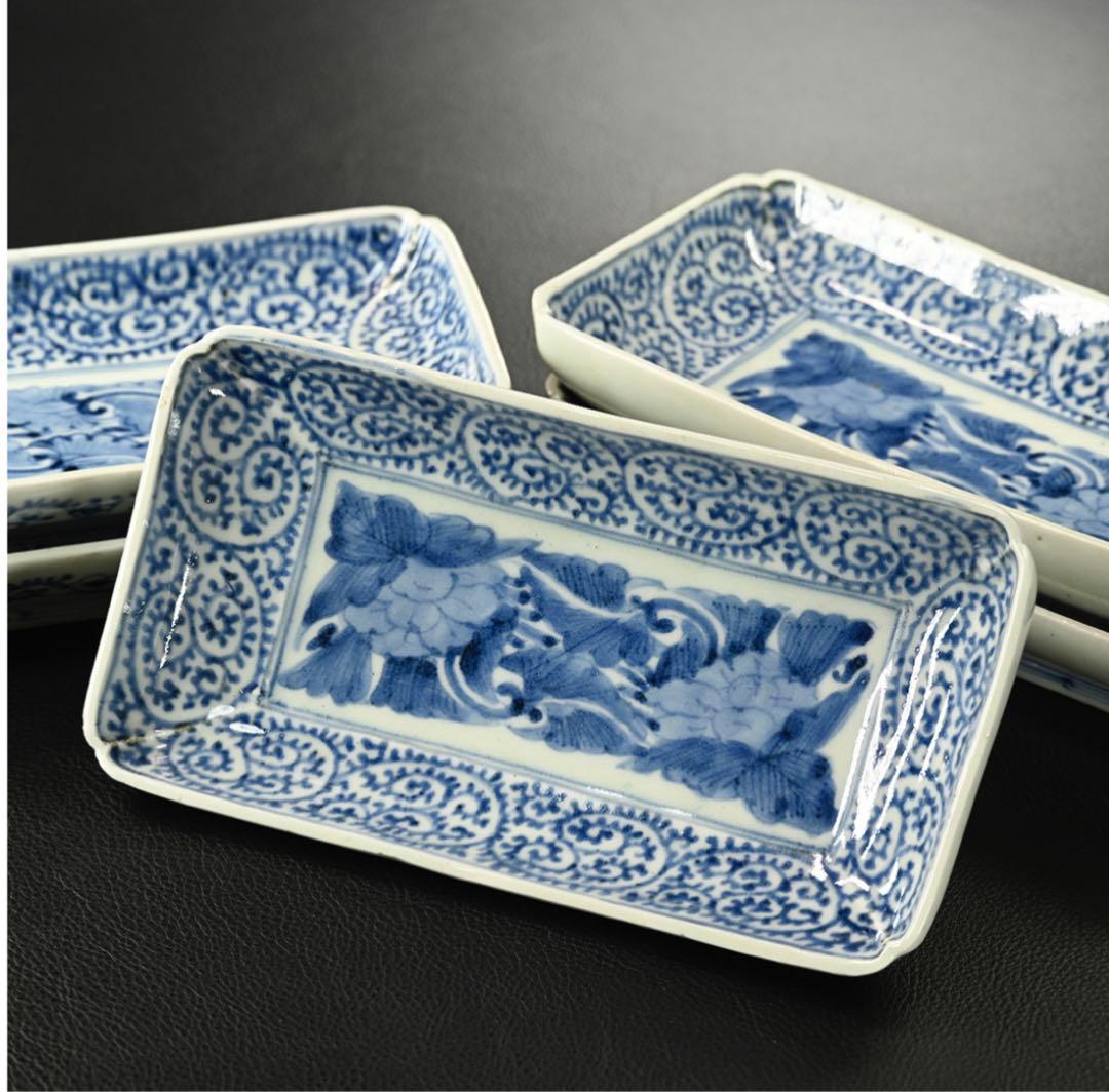 古染付四方皿　江戸時代　5枚