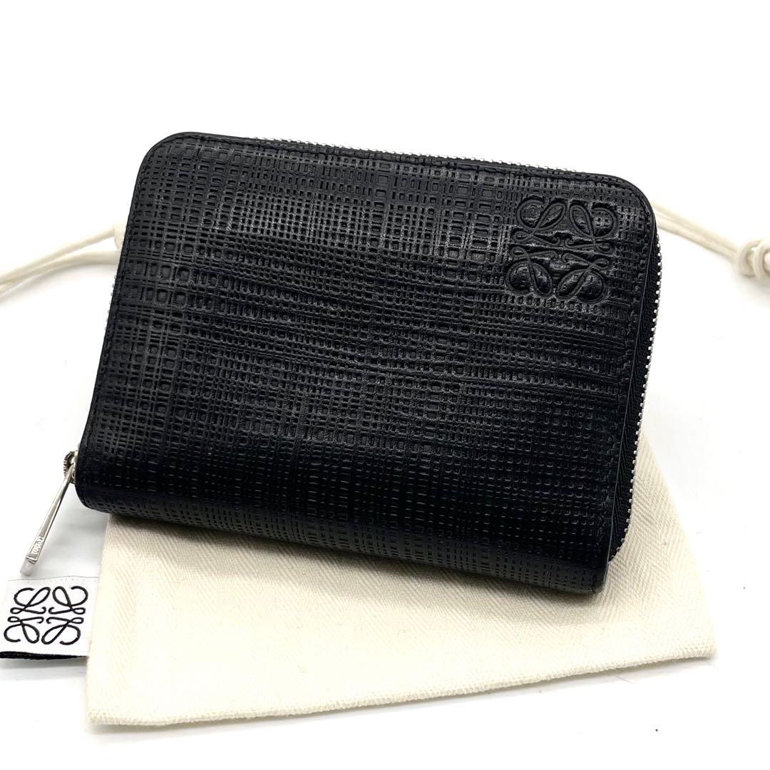 【極美品】ロエベ リネン ケース アナグラム レザー ブラック 保存袋付き