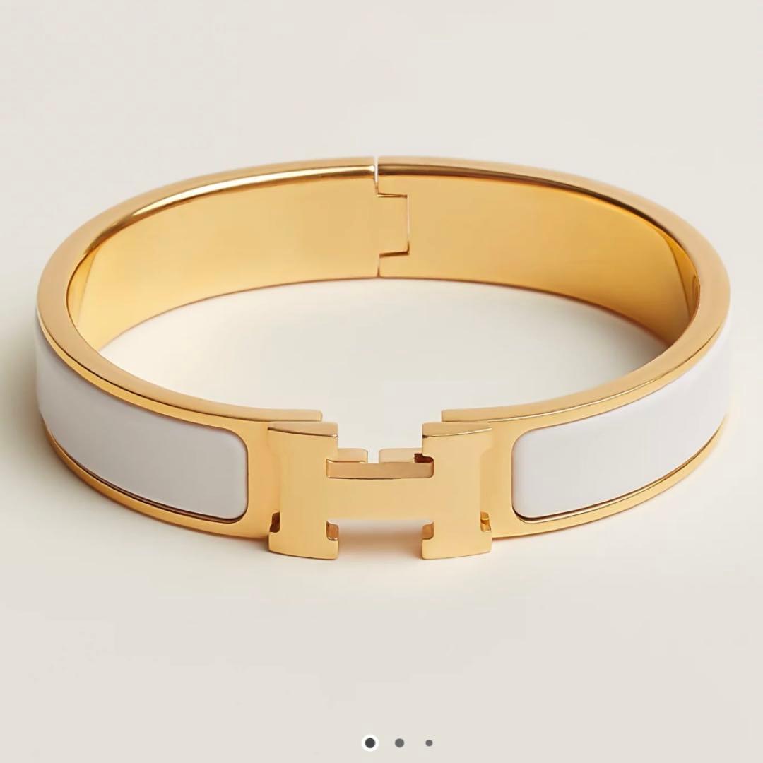 美品-HERMESエルメスクリックHバングル白x金 Sサイズ定価125,400円