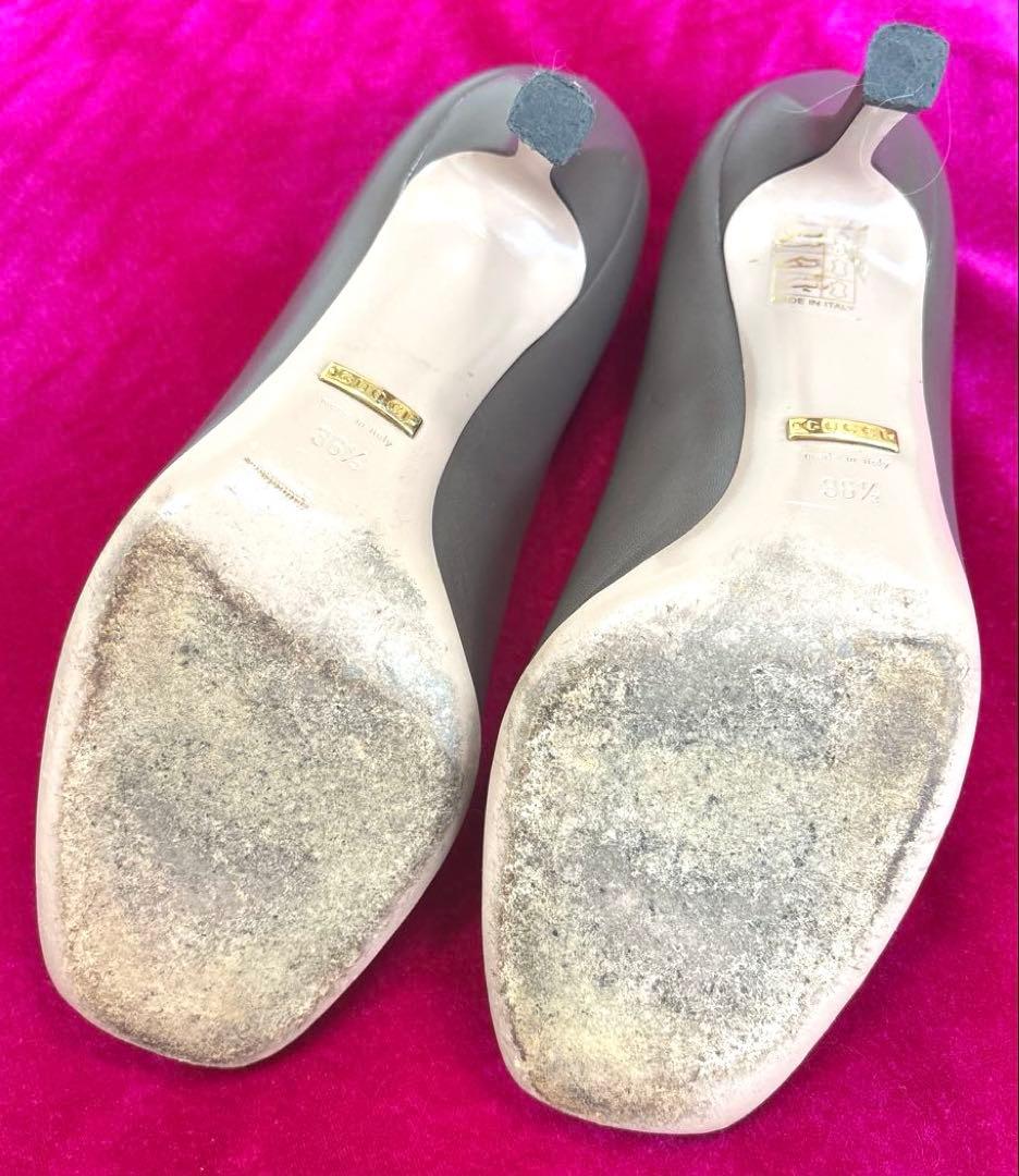 GUCCI グッチ ゴールドホースビットデザインラウンドトゥパンプス ブラウン