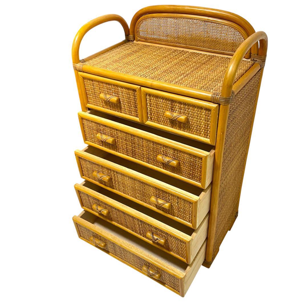 【週末セール】 籐 ラタン チェスト 5段 引出し6杯 収納家具　ビンテージ