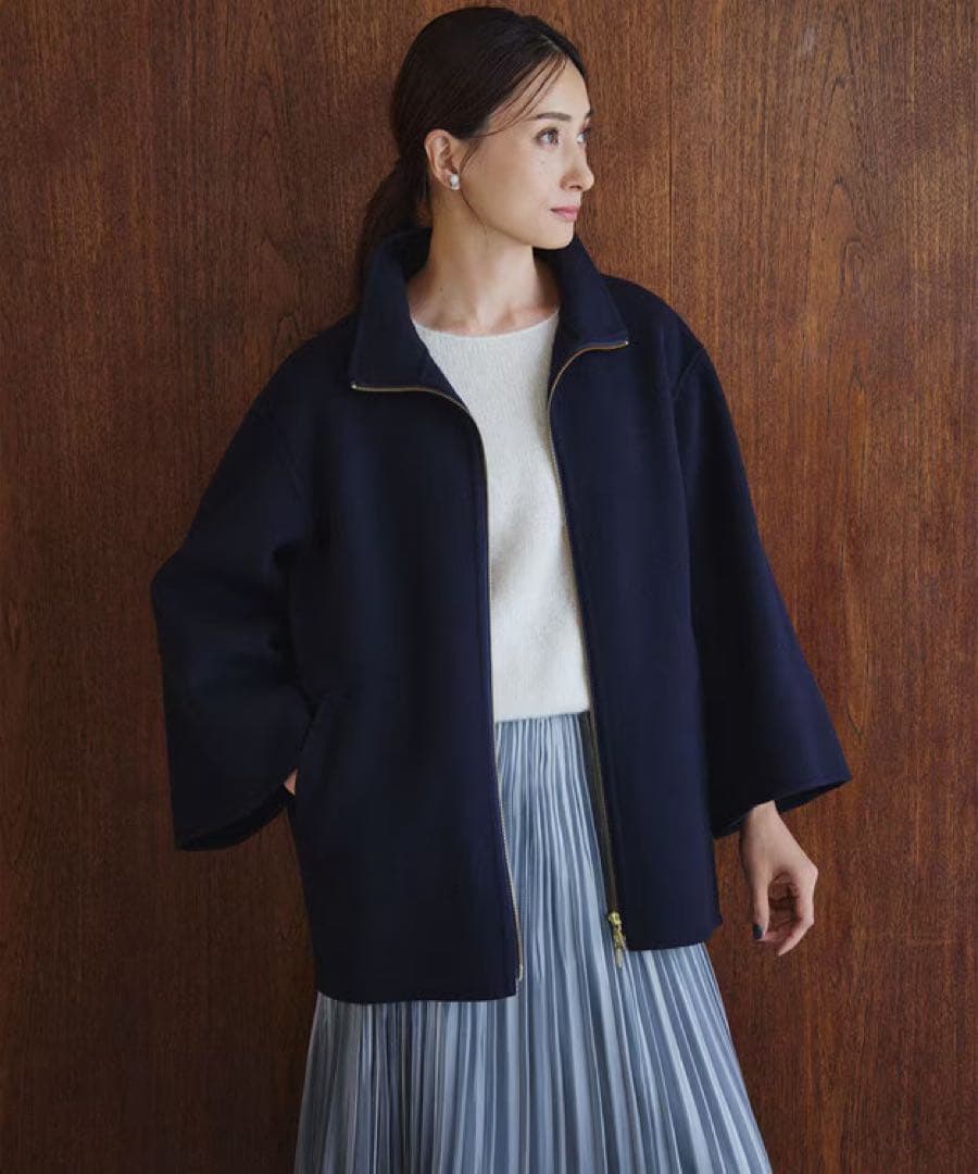 23区　ウールリバー スタンドカラーコート　ネイビー　タグ付き新品