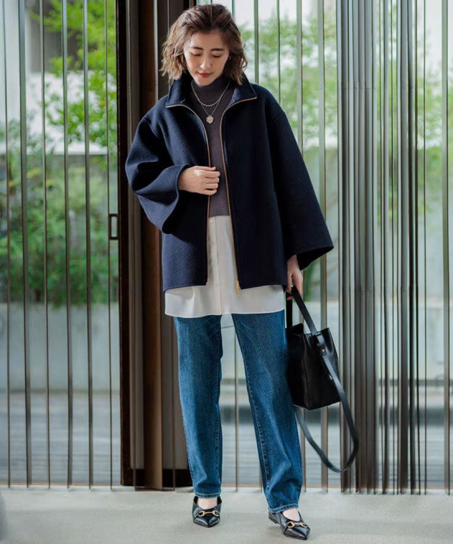 23区　ウールリバー スタンドカラーコート　ネイビー　タグ付き新品