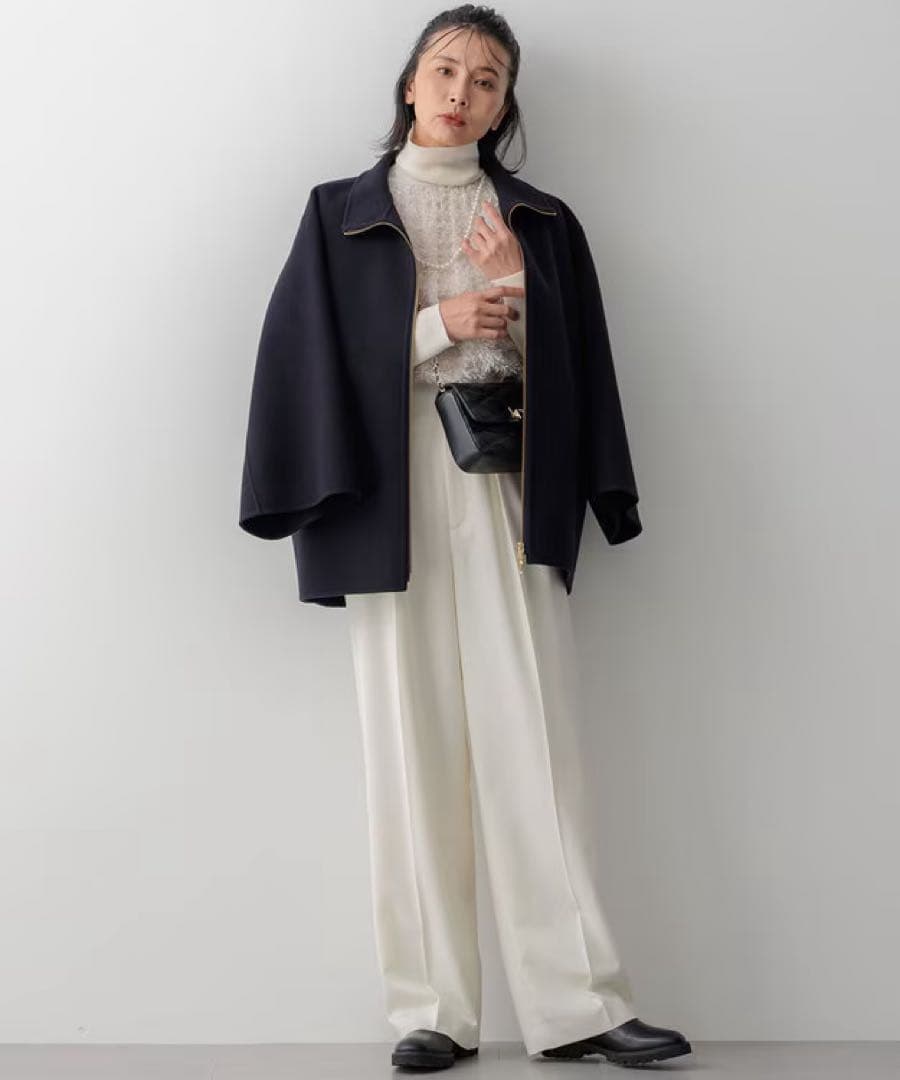 23区　ウールリバー スタンドカラーコート　ネイビー　タグ付き新品