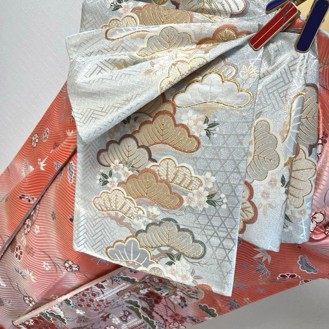480 振袖フルセット 正絹 コーラルピンク オレンジ 橙 桃 金銀彩 暈し染め