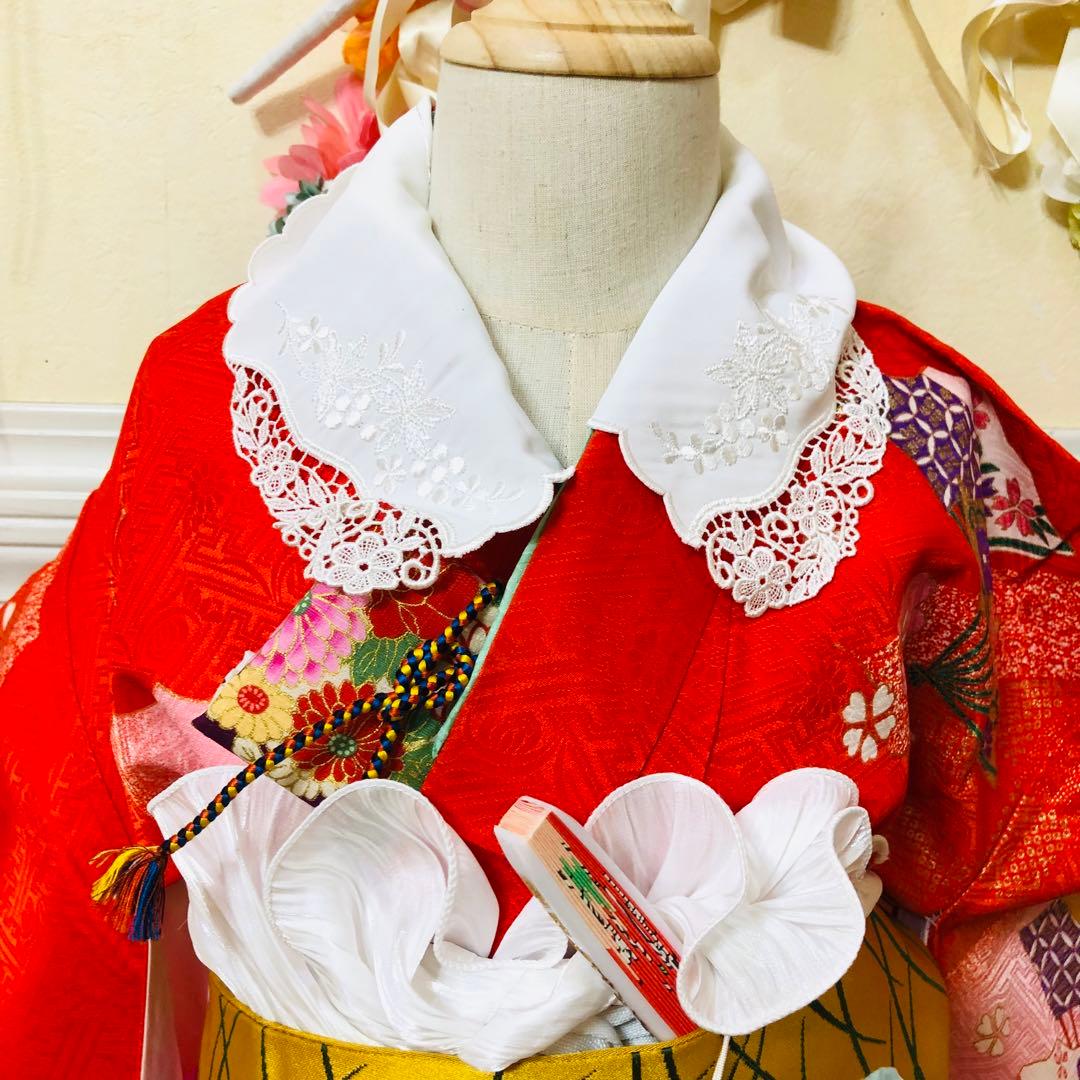 豪華7歳完全フルセット⭐︎人気赤地暈し絞り柄⭐︎花車金彩煌びやか逸品