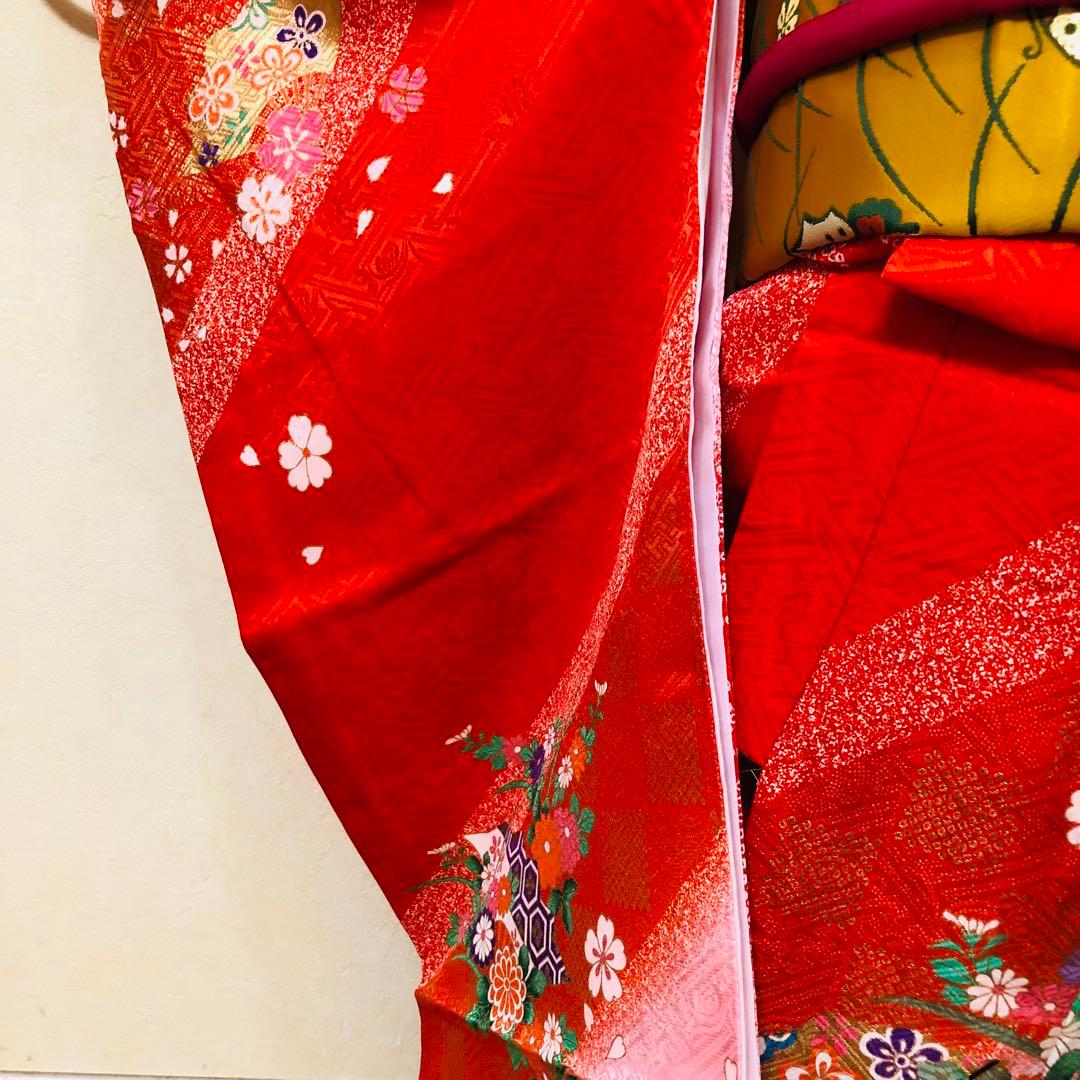 豪華7歳完全フルセット⭐︎人気赤地暈し絞り柄⭐︎花車金彩煌びやか逸品