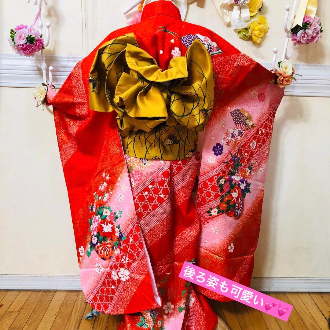 豪華7歳完全フルセット⭐︎人気赤地暈し絞り柄⭐︎花車金彩煌びやか逸品