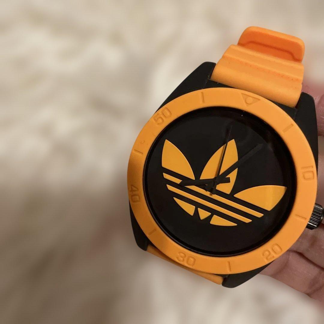 レア！ビックフェイスadidas シリコンバンド時計 オレンジ/ブラック
