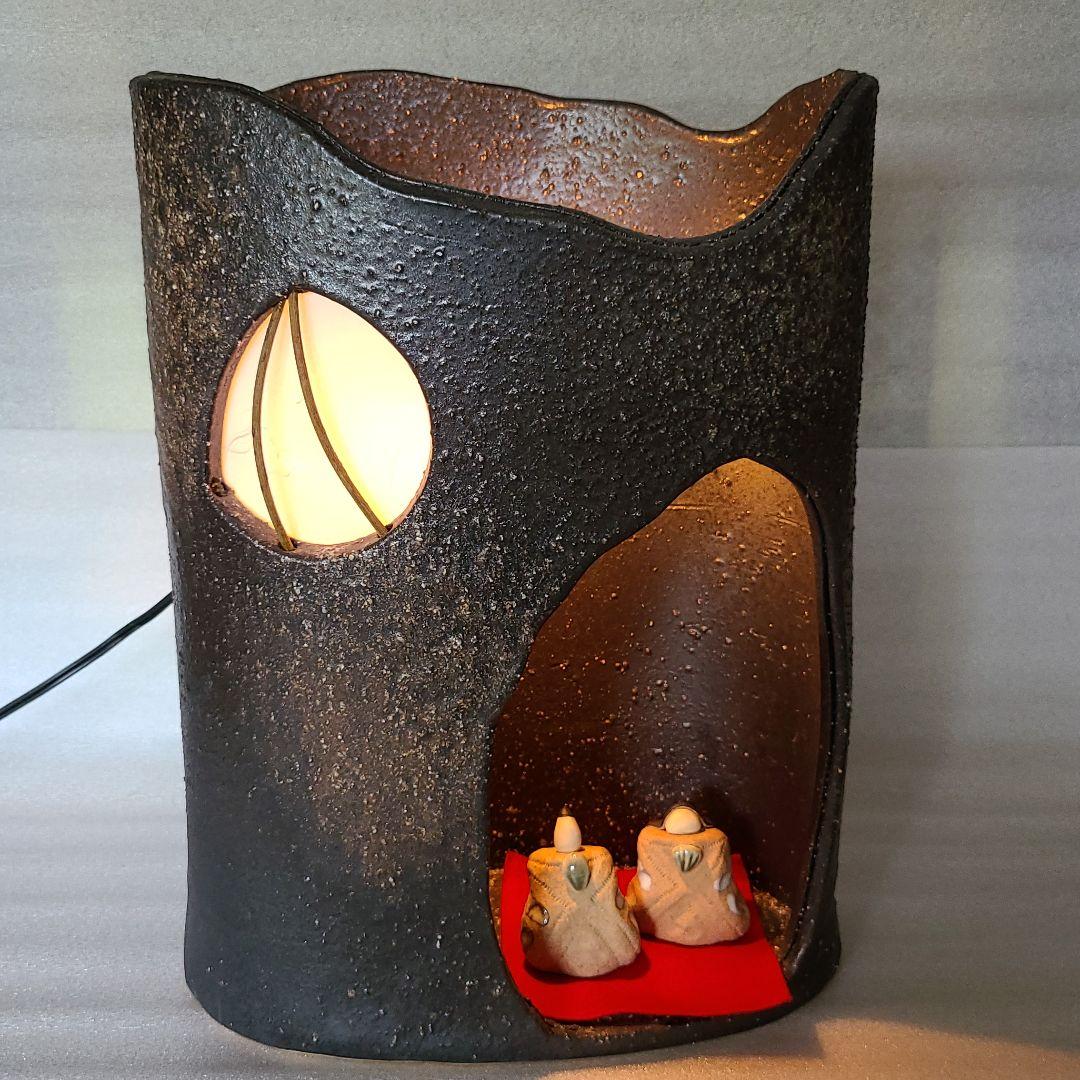 信楽焼 屋内灯 灯り 高さ３８cm（雛人形、ふくろう付）