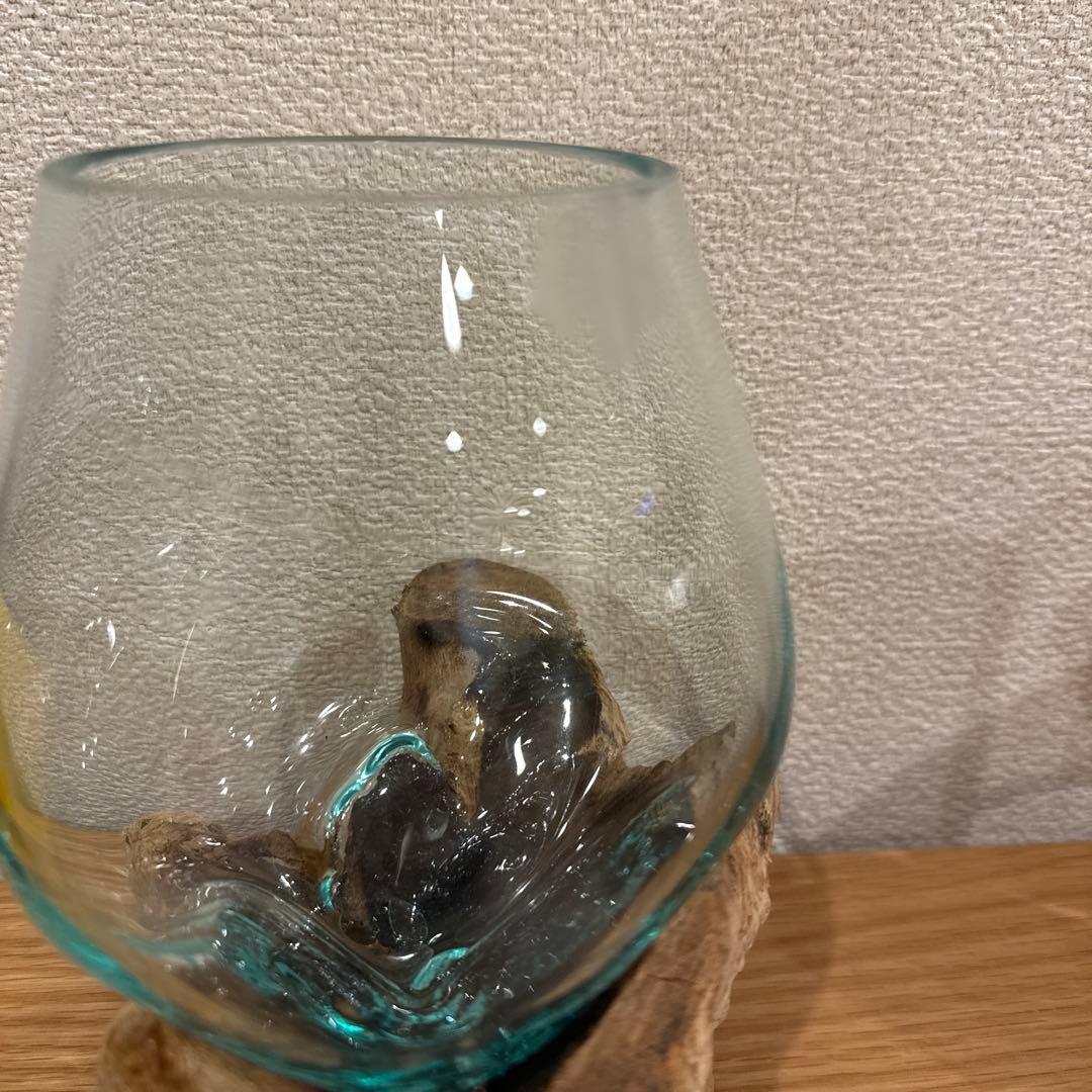 ガラス花瓶 木製台座付き