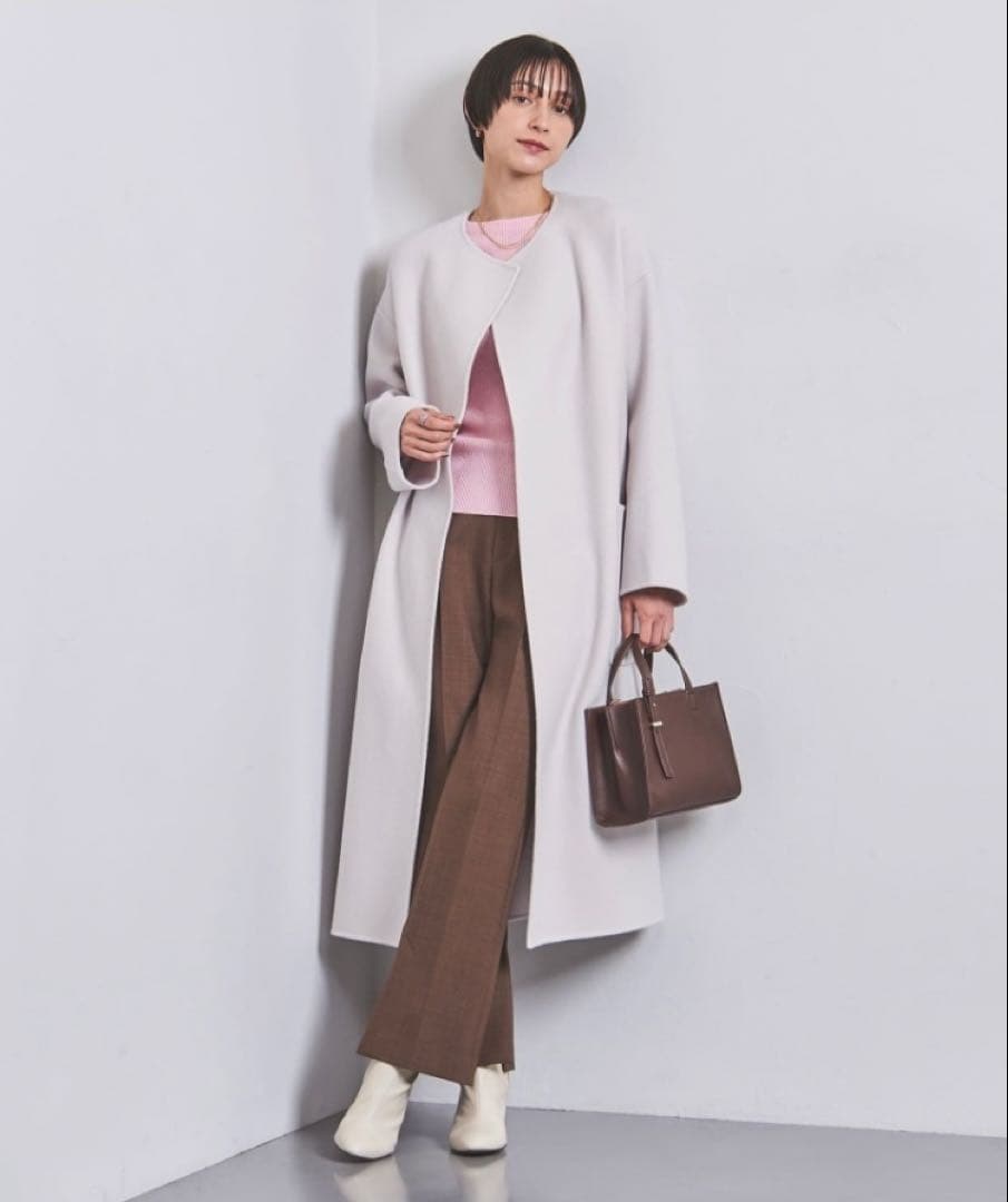 極美品 UNITED ARROWS ホワイト ベルト付きロングコート