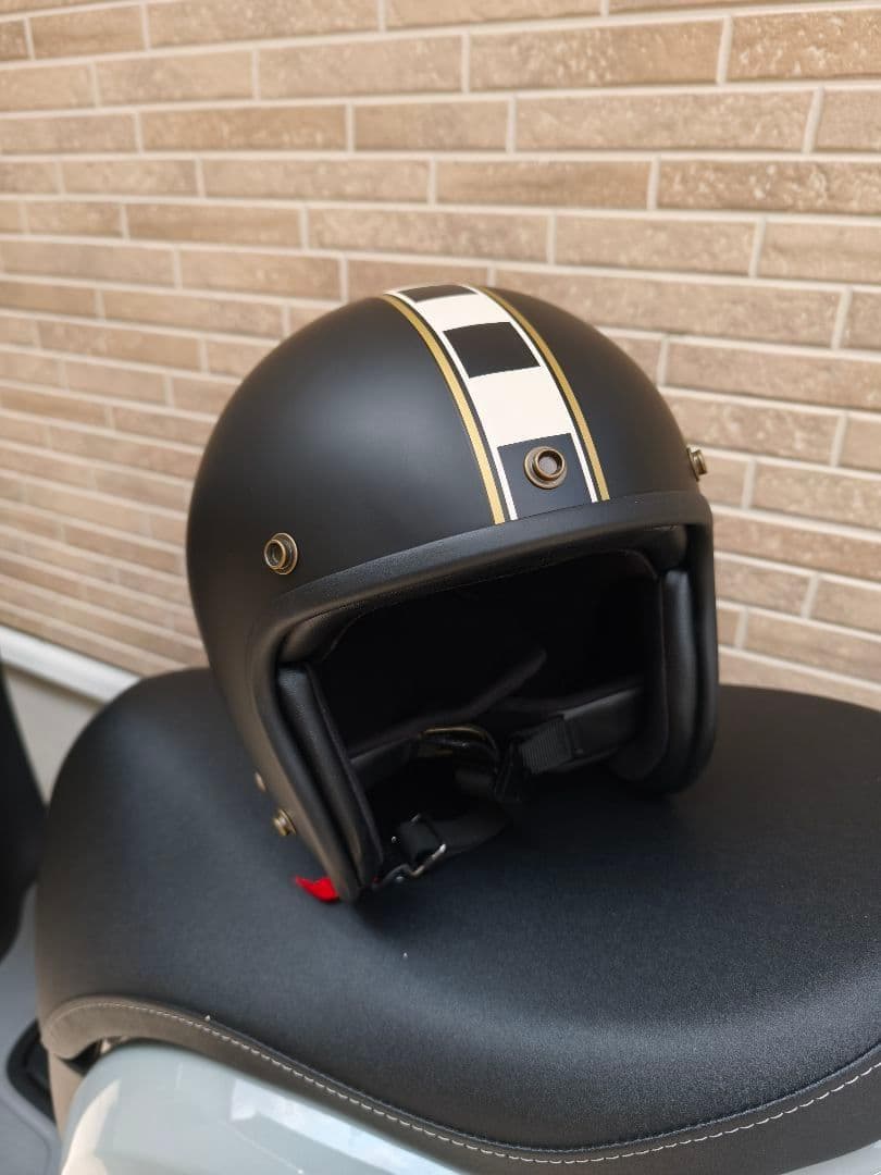 【HANDCRAFTED】ジェットヘルメット マットブラック ストライプ　外箱付