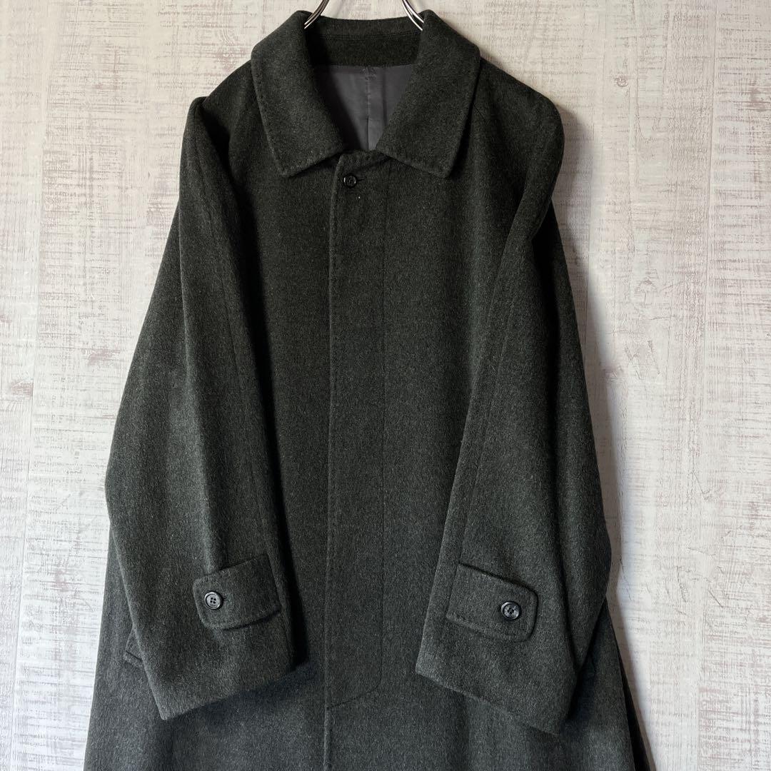 未使用品 上質 カシミヤ100% ロングコート グレー 比翼 ステンカラー M