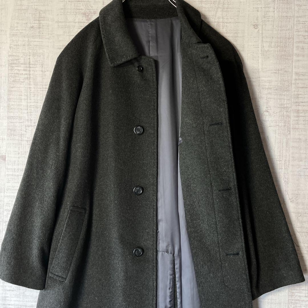 未使用品 上質 カシミヤ100% ロングコート グレー 比翼 ステンカラー M