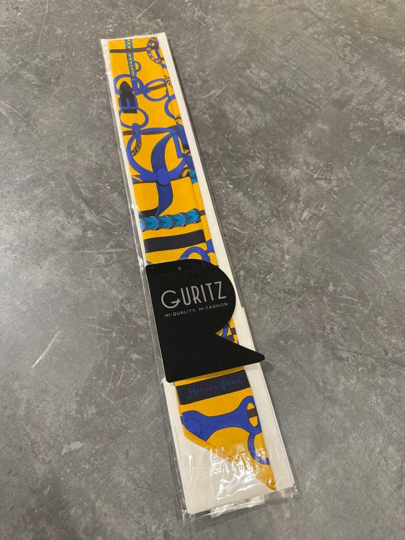 hermesエルメス シルクツイリー イエロー×ブルー×ブラウン×ネイビー系美品