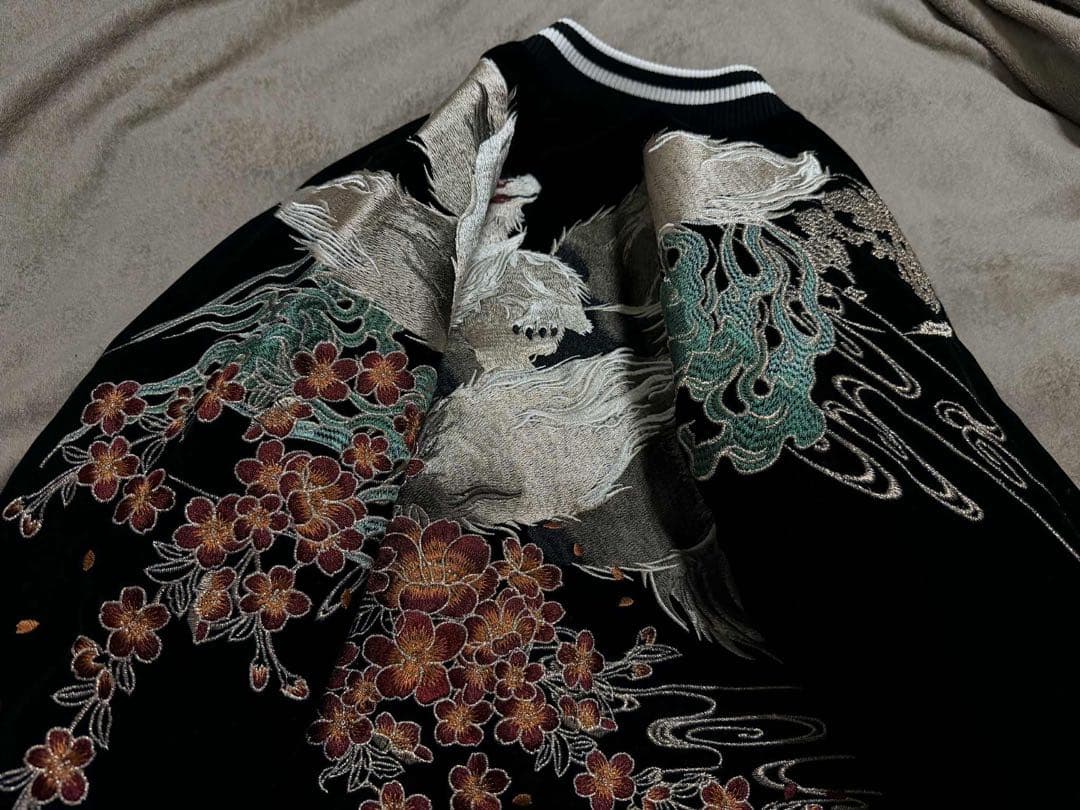 未使用 別珍 キツネ SKAJAN 日本 スカジャン unisex 美品　桜