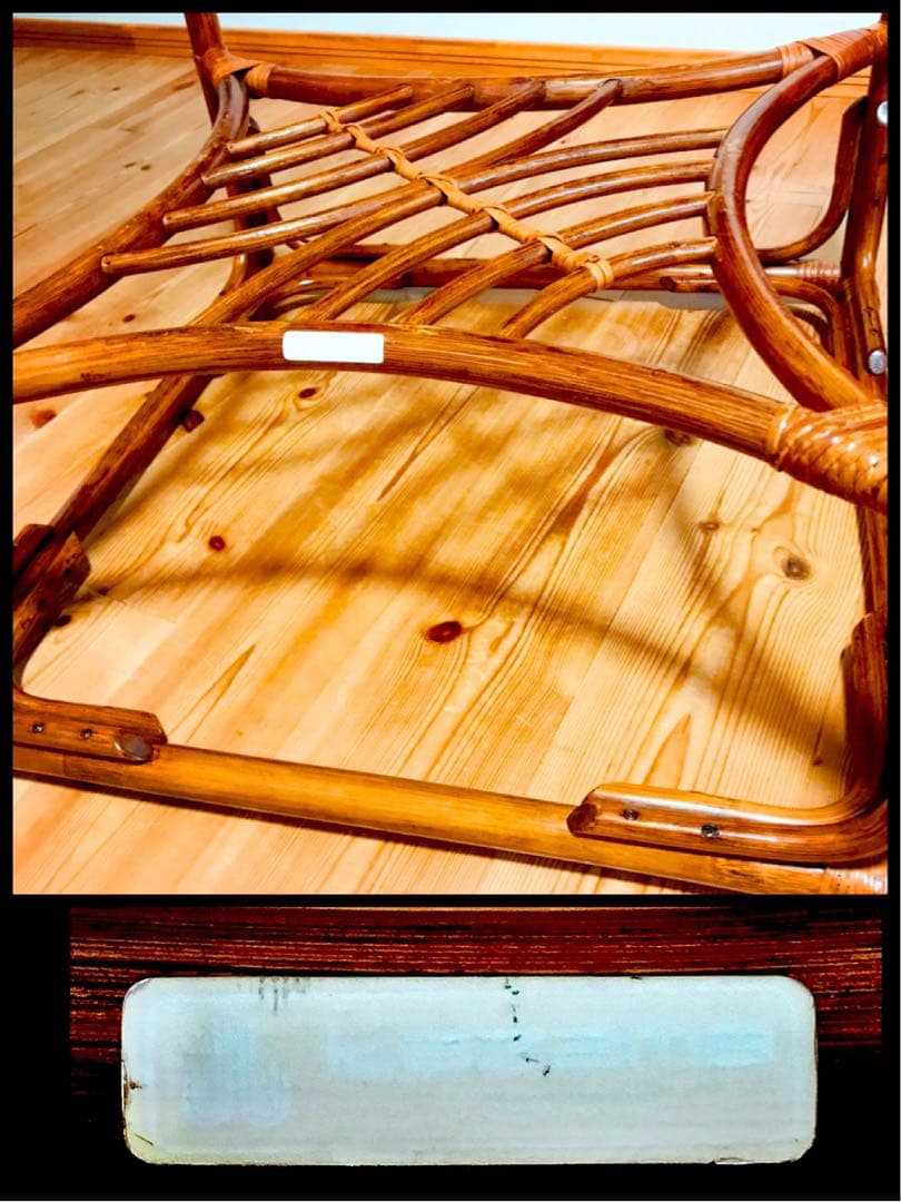 【ラタン】ガラステーブル