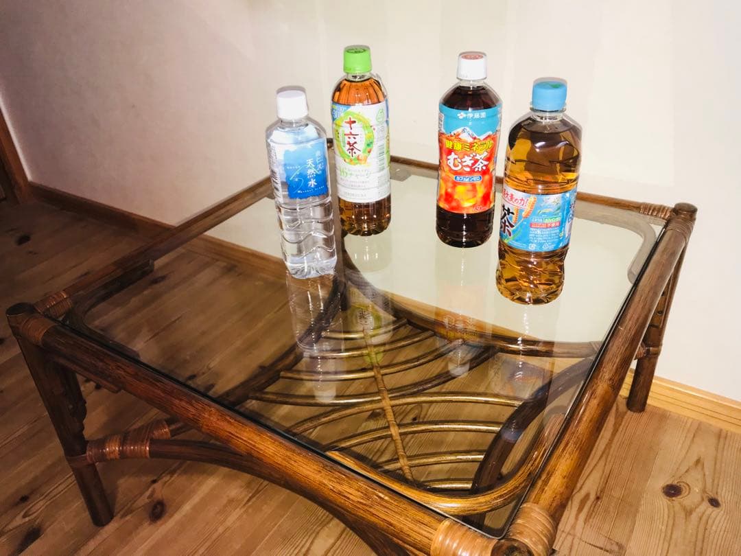 【ラタン】ガラステーブル