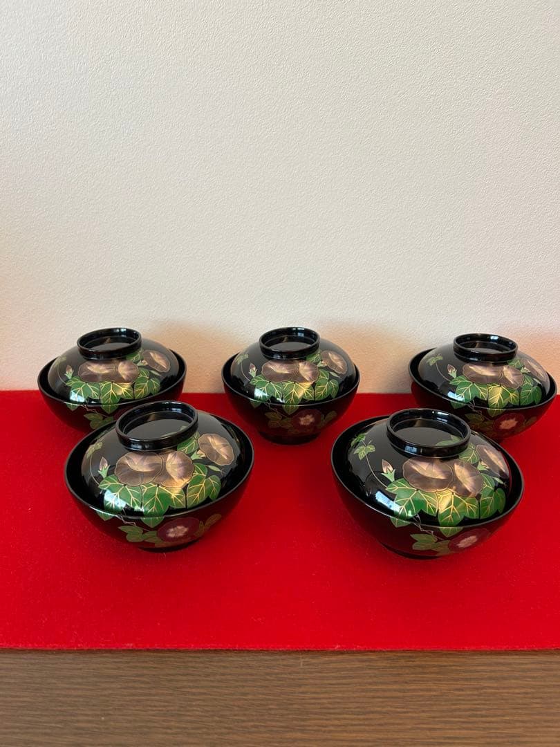 輪島塗　朝顔蒔絵　煮物椀五客