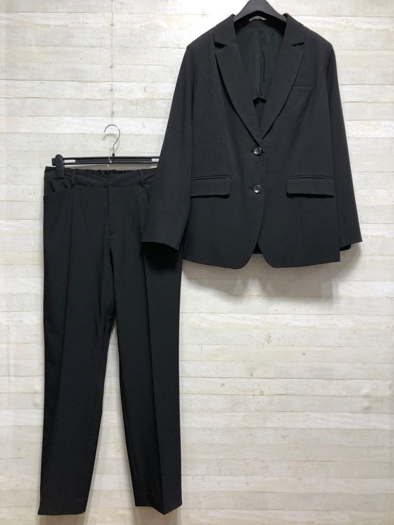 新品☆19号LL3L♪黒系無地♪薄くて軽いお仕事♪洗えるパンツスーツ◯D337