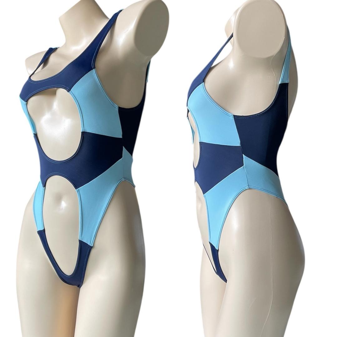 レオタード　パステルブルー×ネイビー