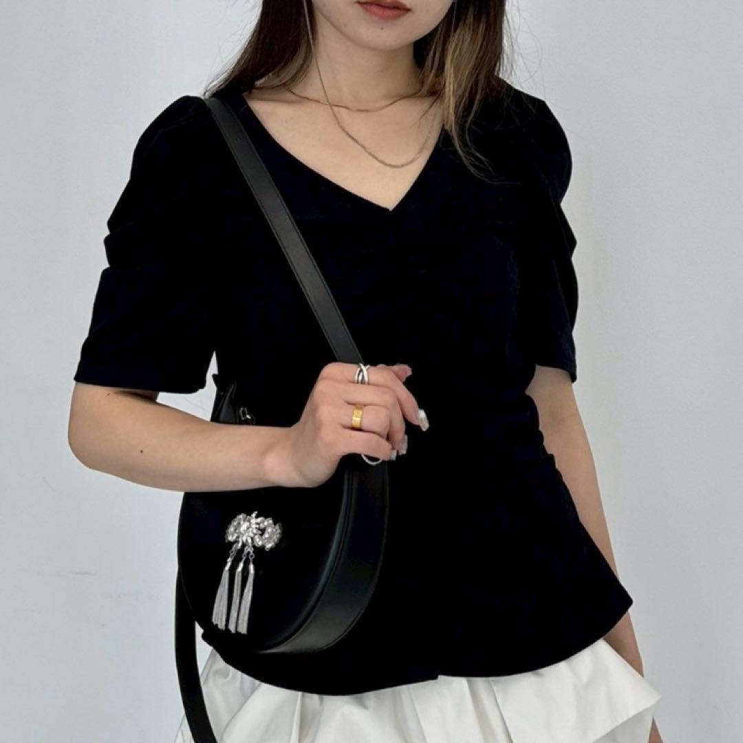 STUDIOUS別注 fetico velour gatherd top BLK