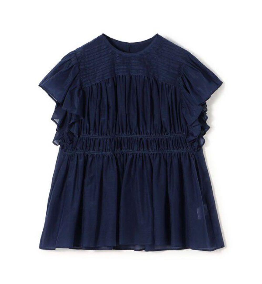 シューちゃん　ネイビー フリル 半袖ブラウス