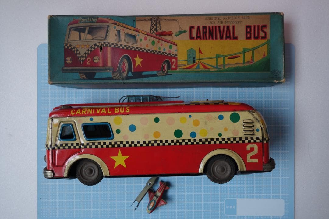 昭和レトロ　アオシン製　カーニバルバス　部品欠品　箱有　当時物　ブリキのおもちゃ