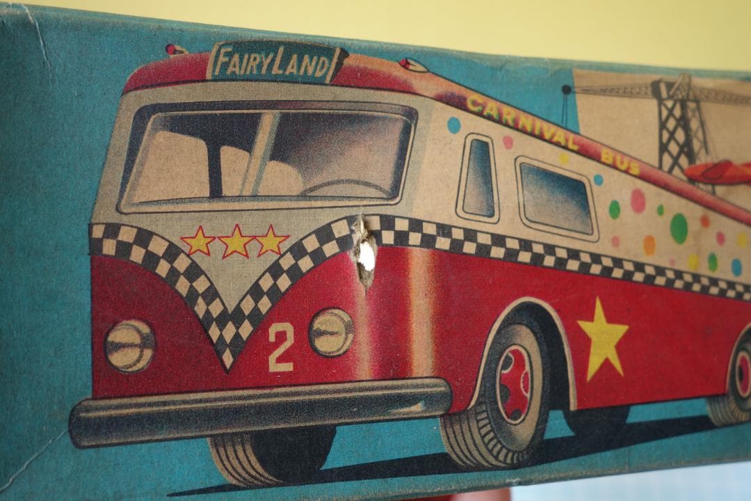 昭和レトロ　アオシン製　カーニバルバス　部品欠品　箱有　当時物　ブリキのおもちゃ