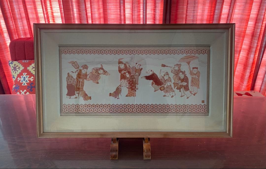 ■福島武山■赤絵九谷焼陶板・陶版画■額装■