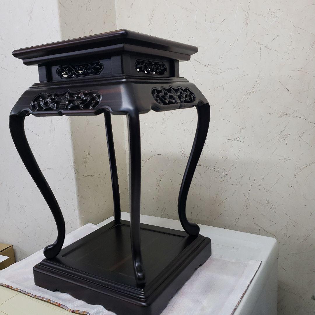 蔵出し特価　黒檀無垢　高卓　彫刻装飾付き28×28×高さ44cm