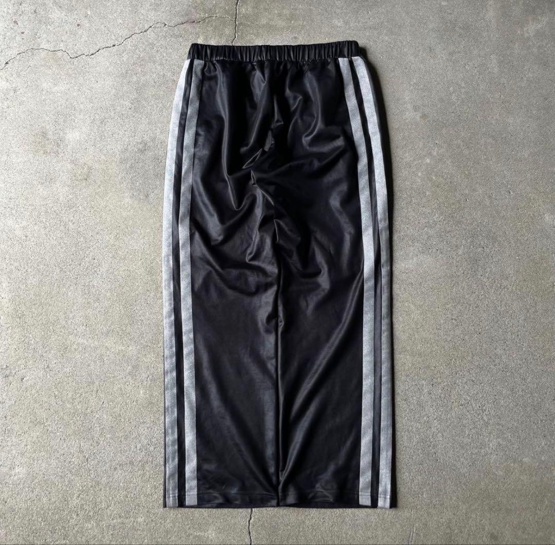 00s adidas レザーライク トラックパンツ ブラック シルバー 光沢