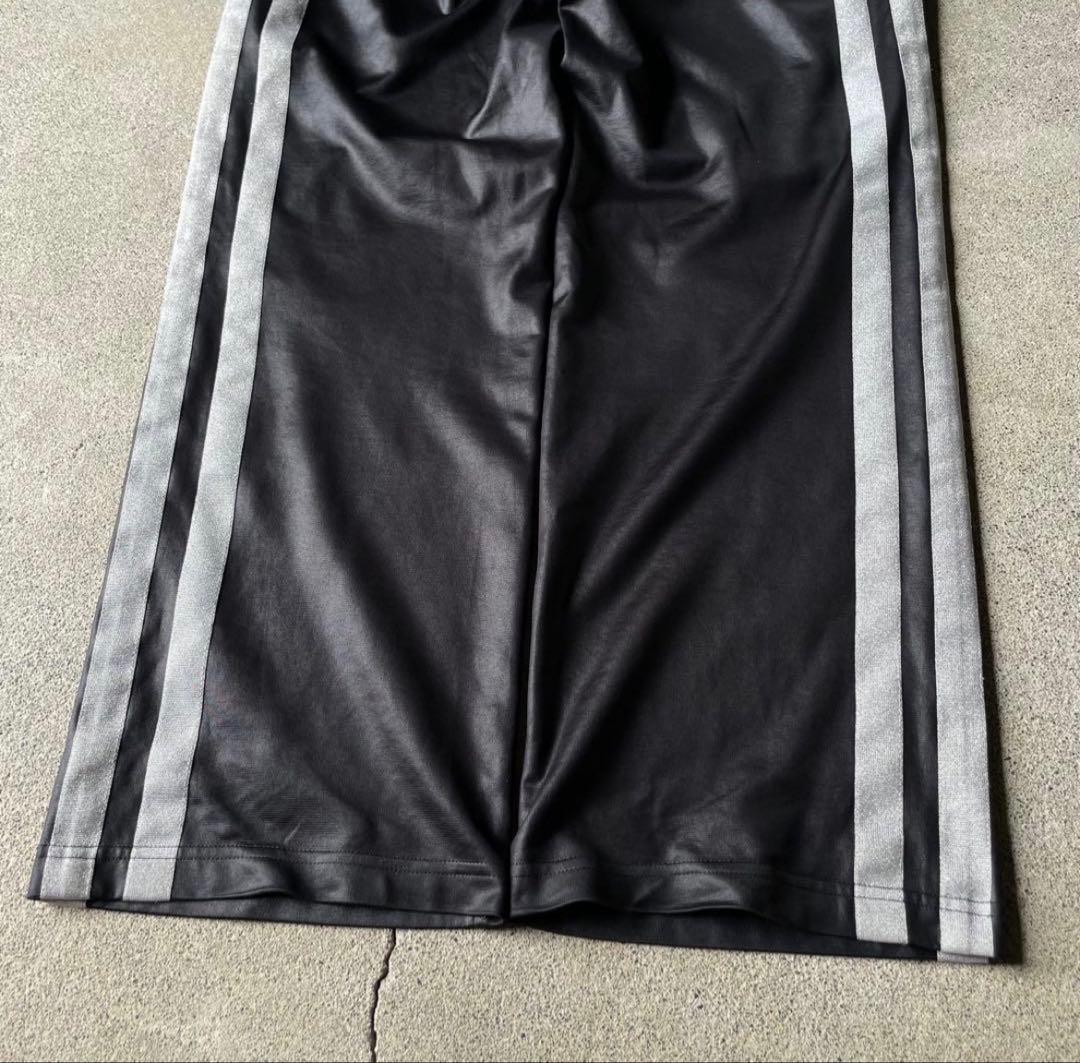 00s adidas レザーライク トラックパンツ ブラック シルバー 光沢