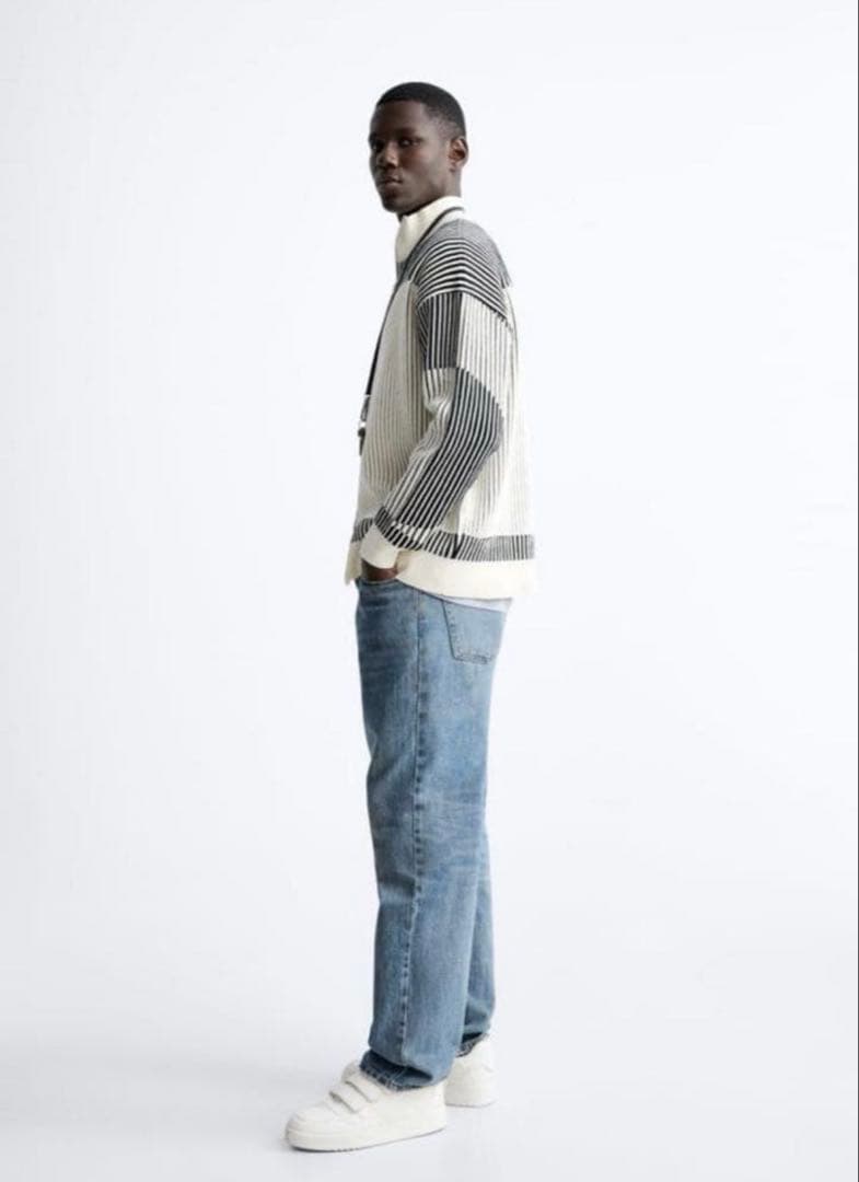 ZARA ストライプ ジップアップ カーディガン Man 目黒蓮