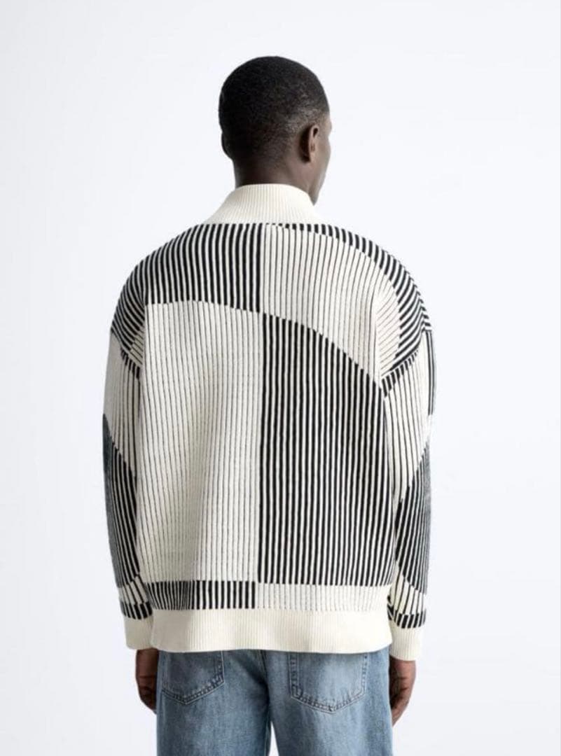 ZARA ストライプ ジップアップ カーディガン Man 目黒蓮