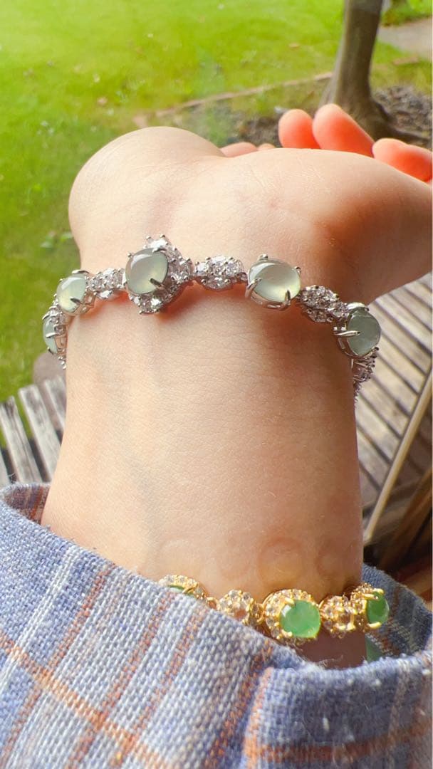 「交渉の方専用」本翡翠A貨シルバーS925ブレスレット 刻印有ミャンマー氷白