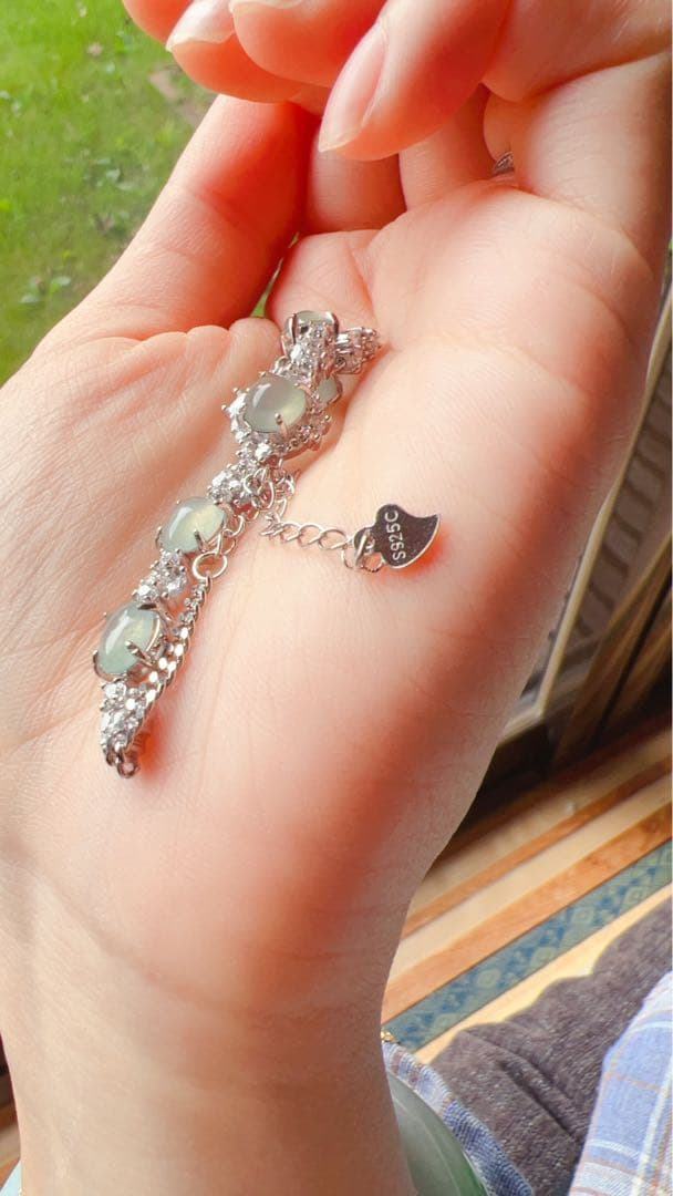 「交渉の方専用」本翡翠A貨シルバーS925ブレスレット 刻印有ミャンマー氷白