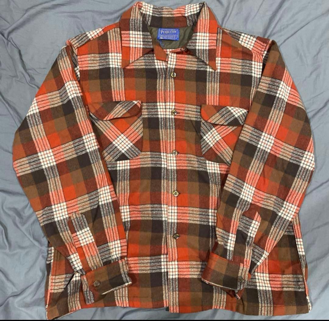 70s USA製 Pendleton ボードシャツ　開襟シャツ　ブラウン