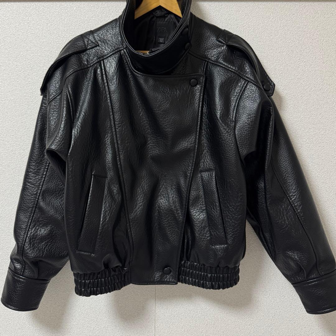 ZARA フェイクレザージャケット XS ブラック オーバーサイズ