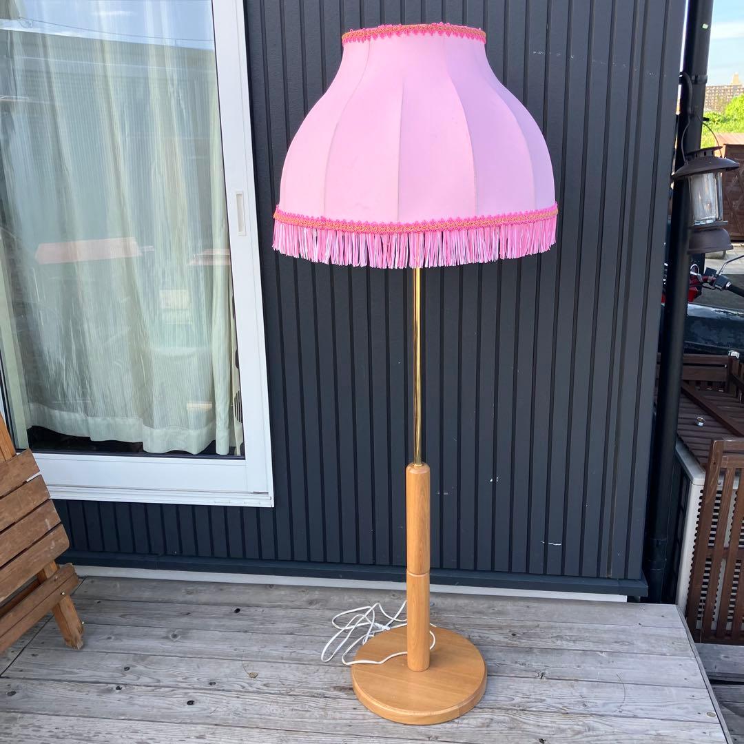昭和レトロ SWG スタンドライト フリンジシェードランプ フロアライト ピンク
