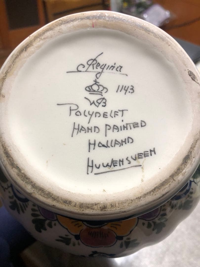 骨董 珍品 アンティーク花瓶 花柄 手描き シリアル入