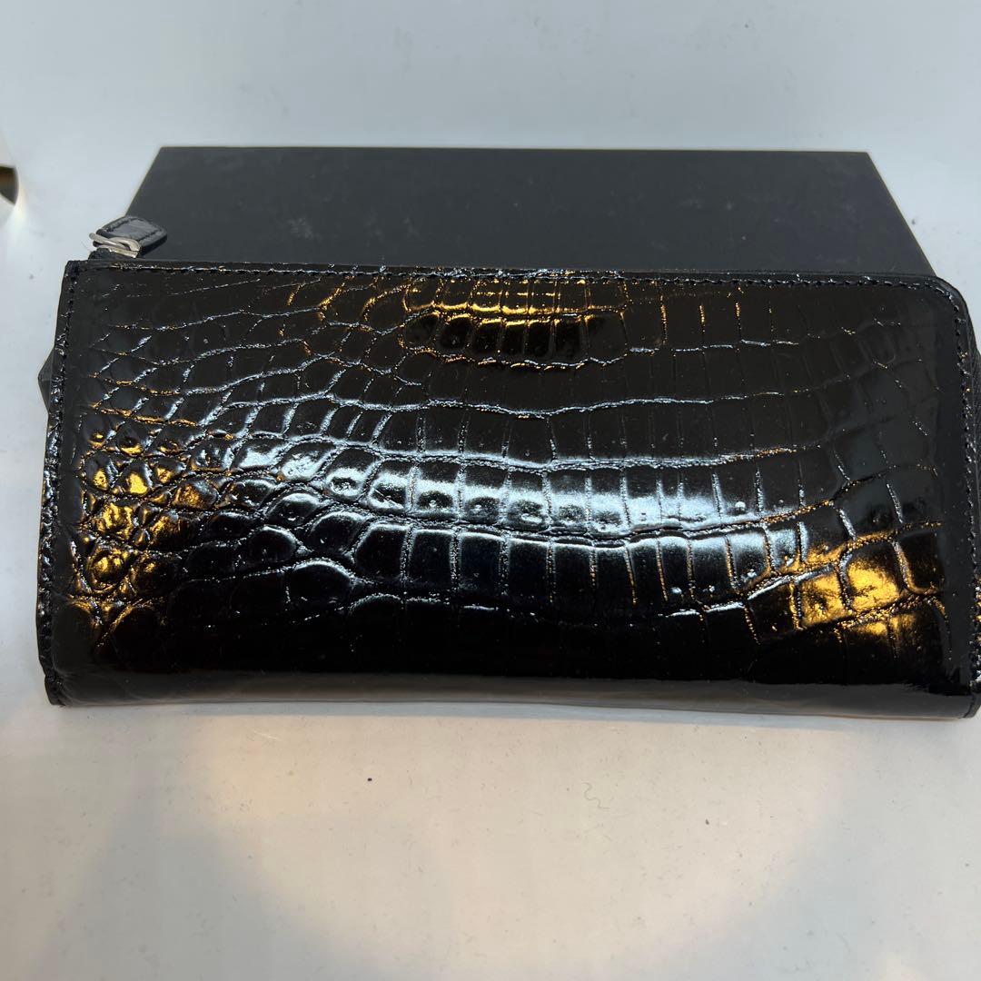 パピ さん専用新品　黒 シャイニングクロコダイルＬ型ファスナー長財布